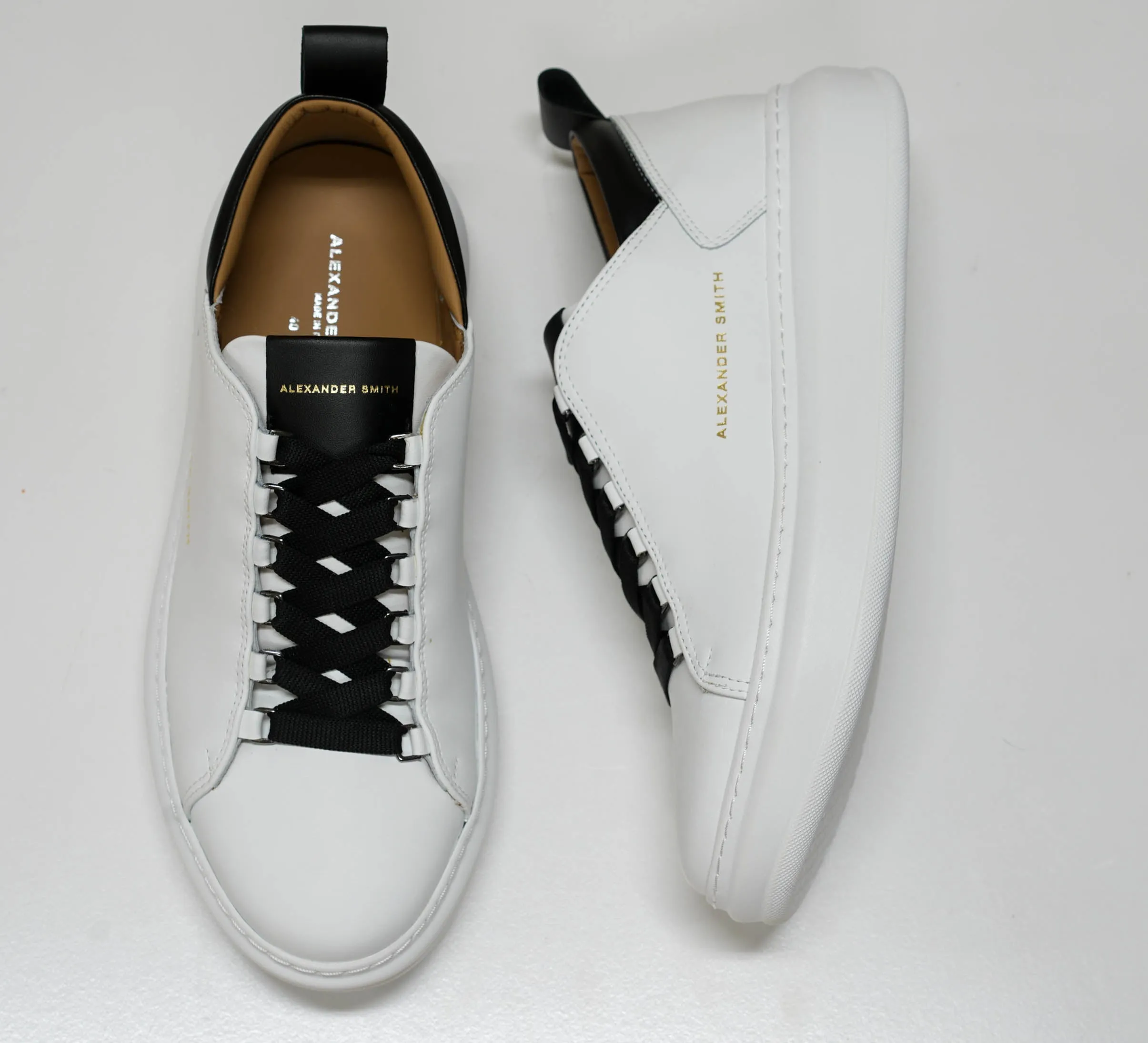 Alexander Smith Men's White & Black Leather Sneakers 80WBK - 30% OFF