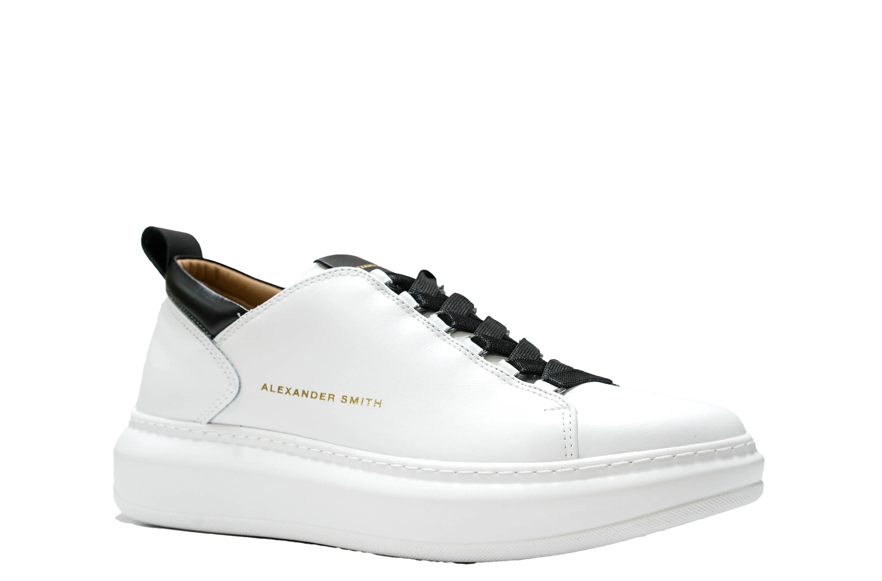 Alexander Smith Men's White & Black Leather Sneakers 80WBK - 30% OFF