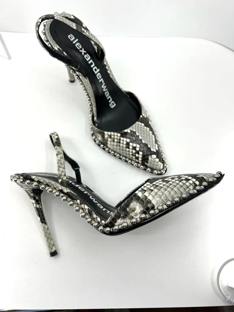 ALEXANDER WANG RINA SNAKE EFFECT LEATHER SLINGBACK PUMPS