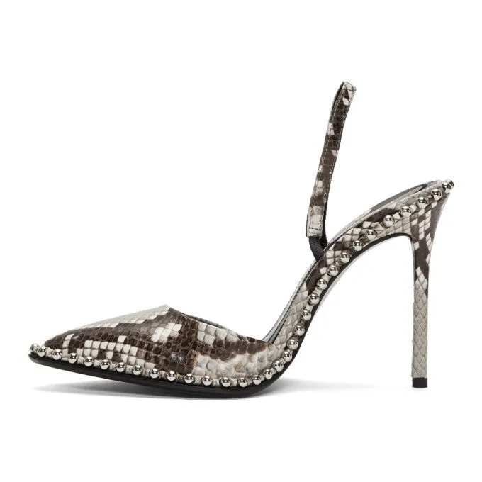 ALEXANDER WANG RINA SNAKE EFFECT LEATHER SLINGBACK PUMPS