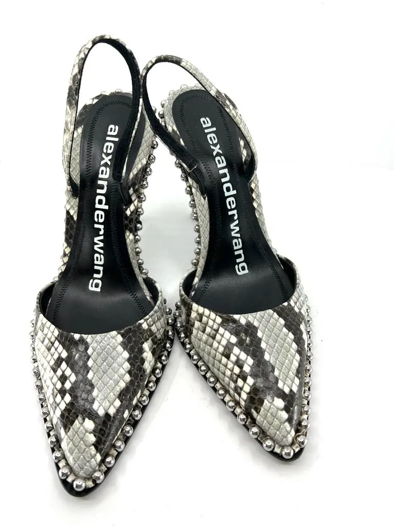 ALEXANDER WANG RINA SNAKE EFFECT LEATHER SLINGBACK PUMPS