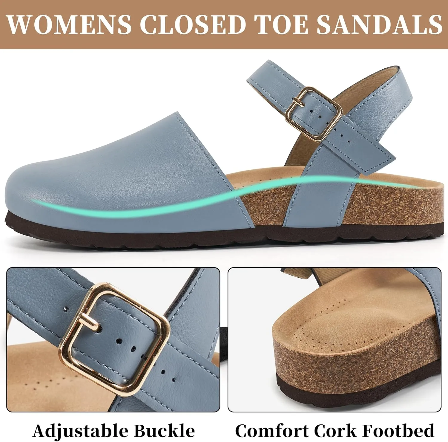Alicegana Closed Toe Sandals for Women 2025  Arch Support Dressy Flat Sandals Comfortable Summer Shoes