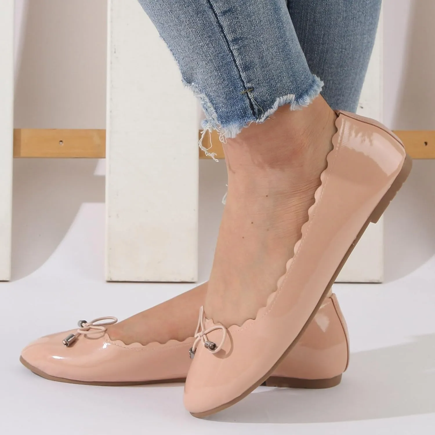 AMDBEL Ballet Flats Shoes for Women Dressy, Women's Flats Black Flats Shoes Pointed Toe Ballet Flats Bow Girls Flats Shoes