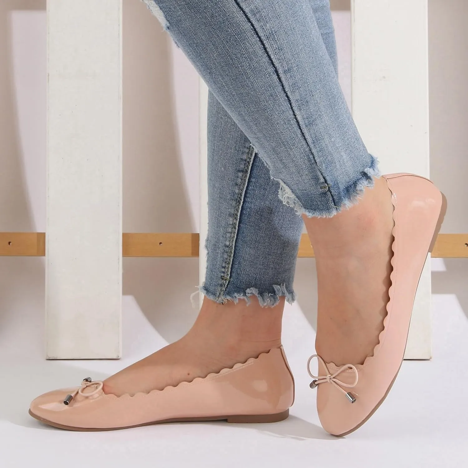 AMDBEL Ballet Flats Shoes for Women Dressy, Women's Flats Black Flats Shoes Pointed Toe Ballet Flats Bow Girls Flats Shoes