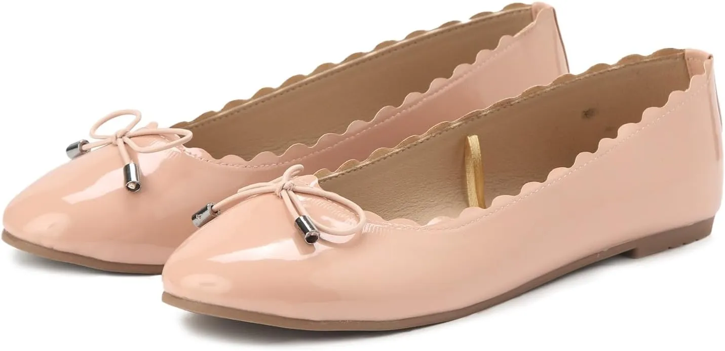 AMDBEL Ballet Flats Shoes for Women Dressy, Women's Flats Black Flats Shoes Pointed Toe Ballet Flats Bow Girls Flats Shoes