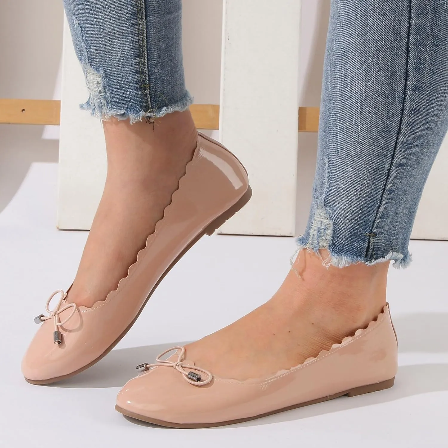 AMDBEL Ballet Flats Shoes for Women Dressy, Women's Flats Black Flats Shoes Pointed Toe Ballet Flats Bow Girls Flats Shoes