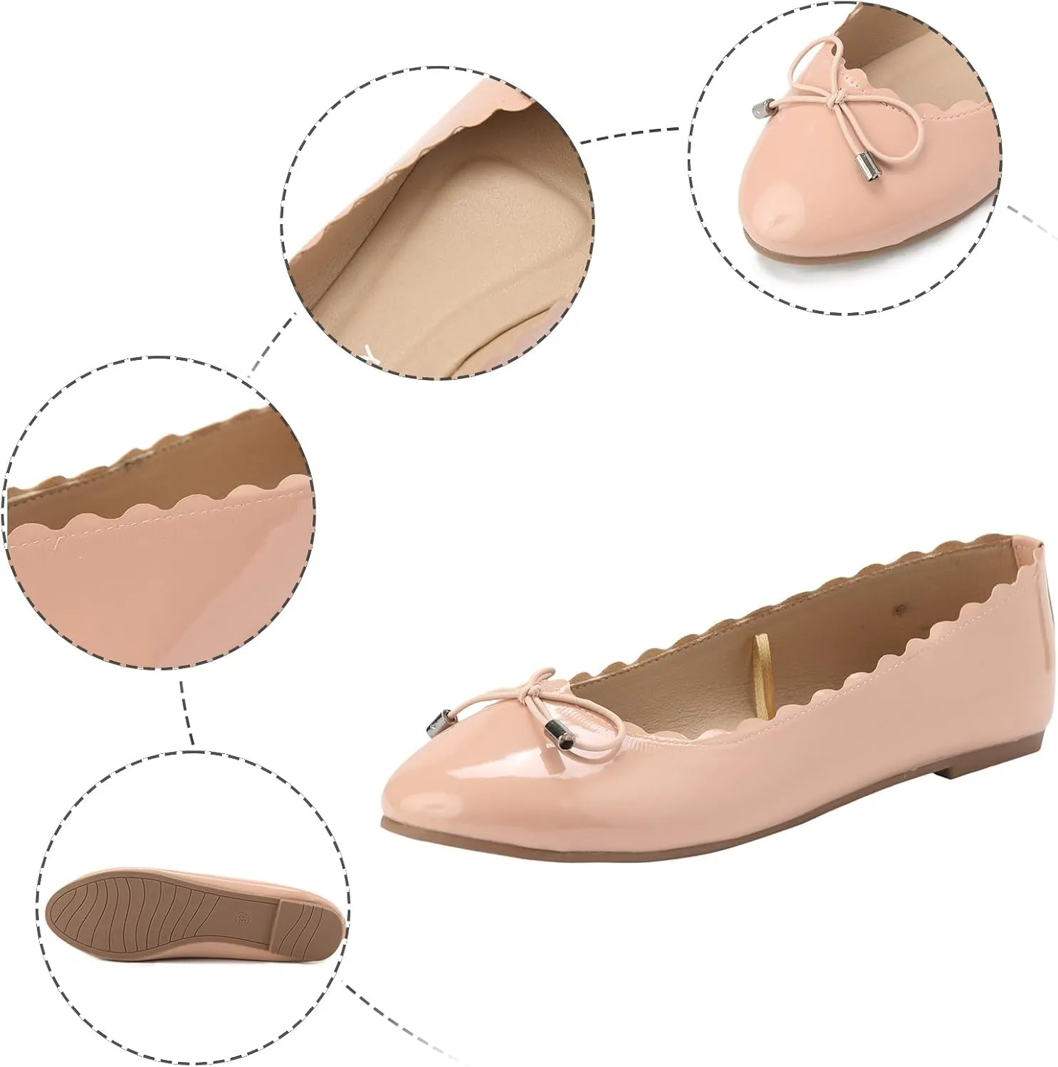 AMDBEL Ballet Flats Shoes for Women Dressy, Women's Flats Black Flats Shoes Pointed Toe Ballet Flats Bow Girls Flats Shoes