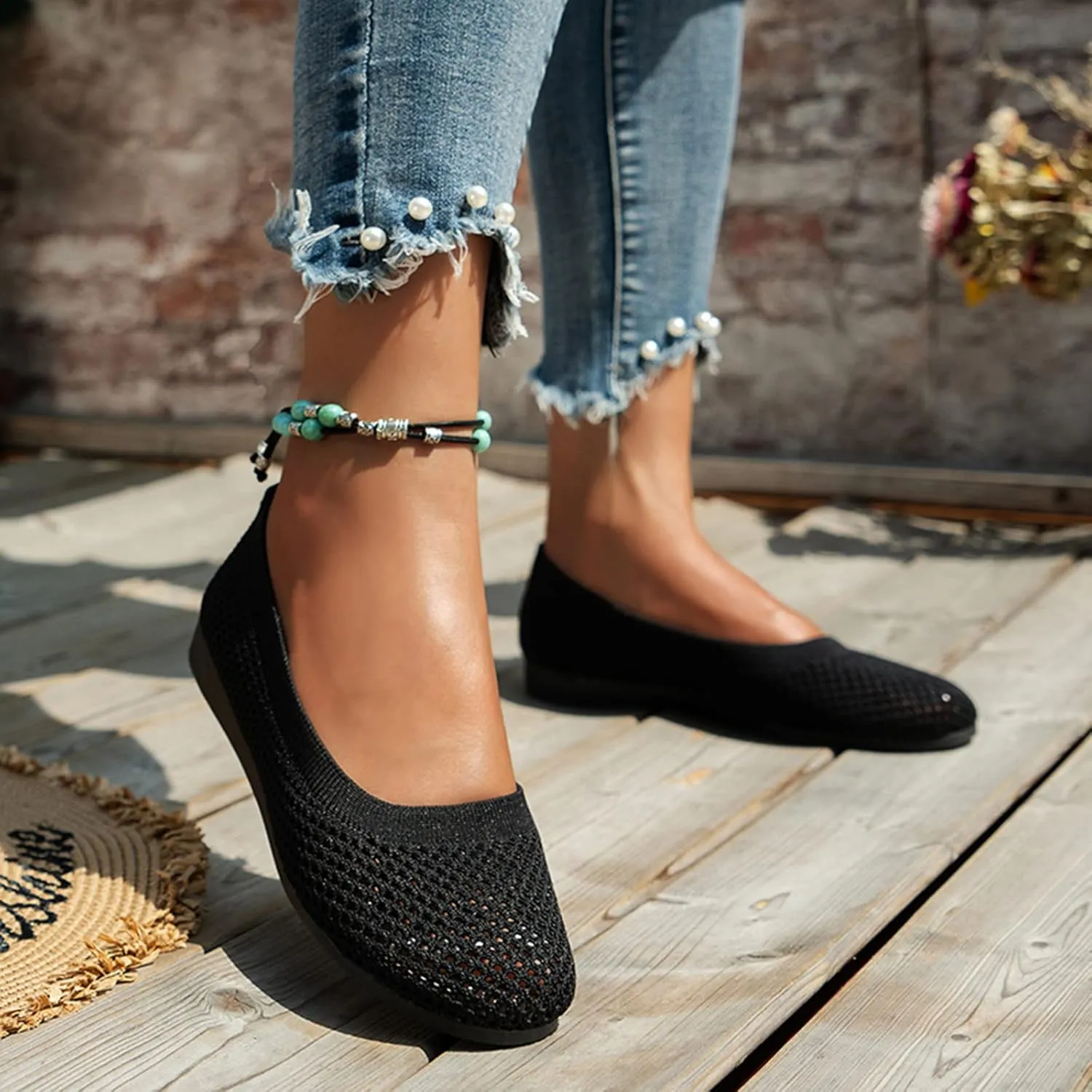 AMDBEL Flats Shoes Women Dressy, Womens Pointed Toe Ballet Flat Dress Shoes Low Wedge Flat Shoes Comfort Slip On Flats Shoes