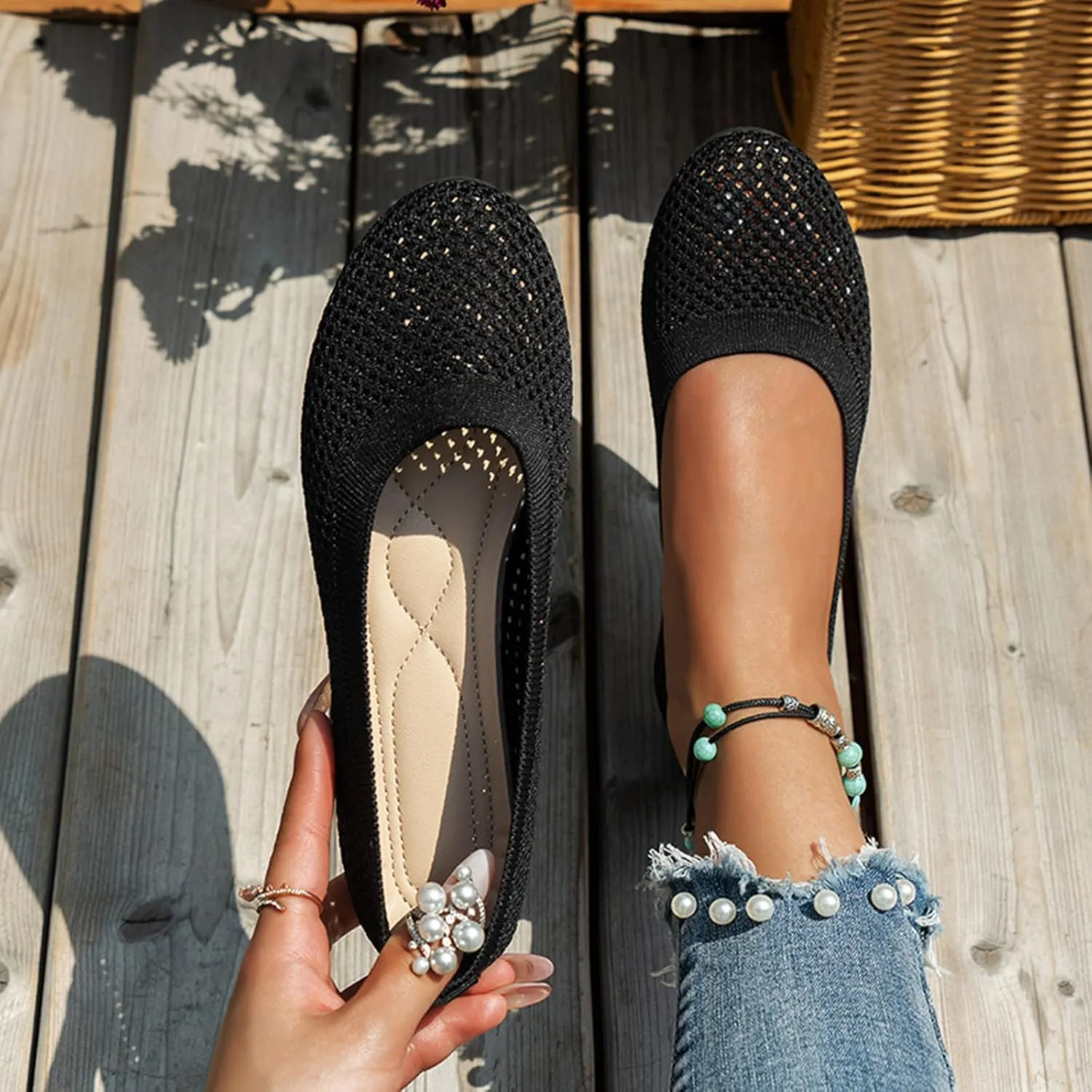 AMDBEL Flats Shoes Women Dressy, Womens Pointed Toe Ballet Flat Dress Shoes Low Wedge Flat Shoes Comfort Slip On Flats Shoes