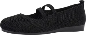 AMDBEL Women's Ballet Flats Shoes Comfortable Walking Shoe, Women's Breathable Crochet Knit Mesh Round Toe Slip On Casual Ballet Flats Dress Shoes Double Strap Low Wedge Shoes Lightweight #01