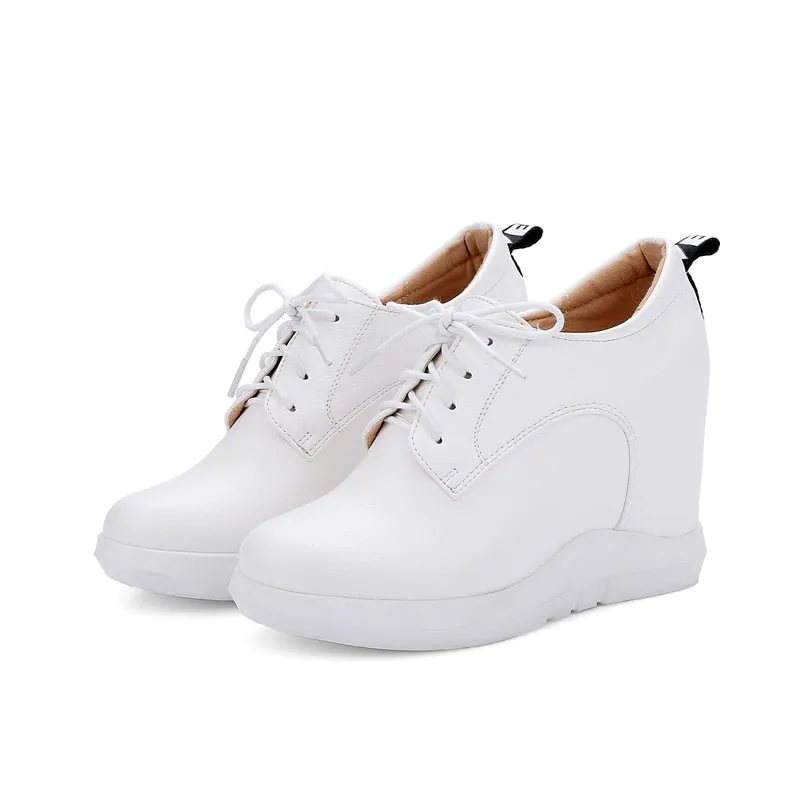 Amozae Fashion Wedges Sneakers Women Spring Autumn Comfort Hidden Platform Casual Shoes Women Lace-up Wedge Heels Grey White Sneakers