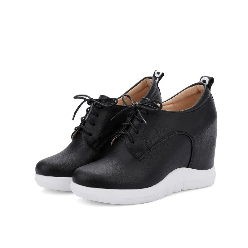 Amozae Fashion Wedges Sneakers Women Spring Autumn Comfort Hidden Platform Casual Shoes Women Lace-up Wedge Heels Grey White Sneakers