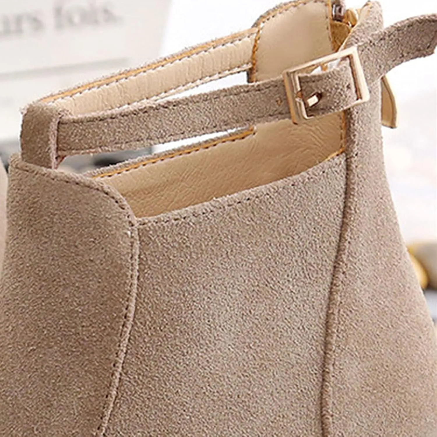 Ankle Booties for Women Chunky High Heel Pointed Toe Sexy Dress Boots Slip On Back Zipper Winter Suede Shoes