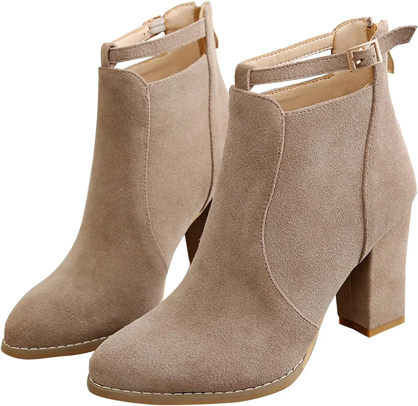 Ankle Booties for Women Chunky High Heel Pointed Toe Sexy Dress Boots Slip On Back Zipper Winter Suede Shoes