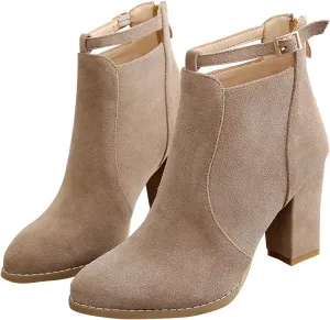 Ankle Booties for Women Chunky High Heel Pointed Toe Sexy Dress Boots Slip On Back Zipper Winter Suede Shoes