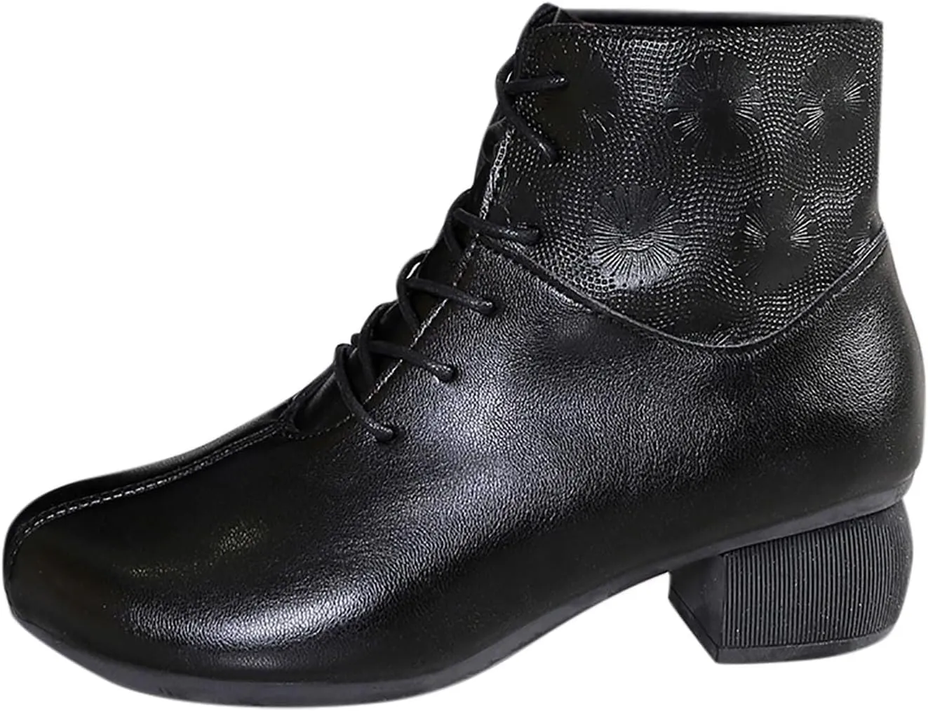 Ankle Booties for Women Leather Lace up Combat Boots Black Chunky Low Heel Ankle Boots Side Zip-up Booties