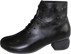 Ankle Booties for Women Leather Lace up Combat Boots Black Chunky Low Heel Ankle Boots Side Zip-up Booties
