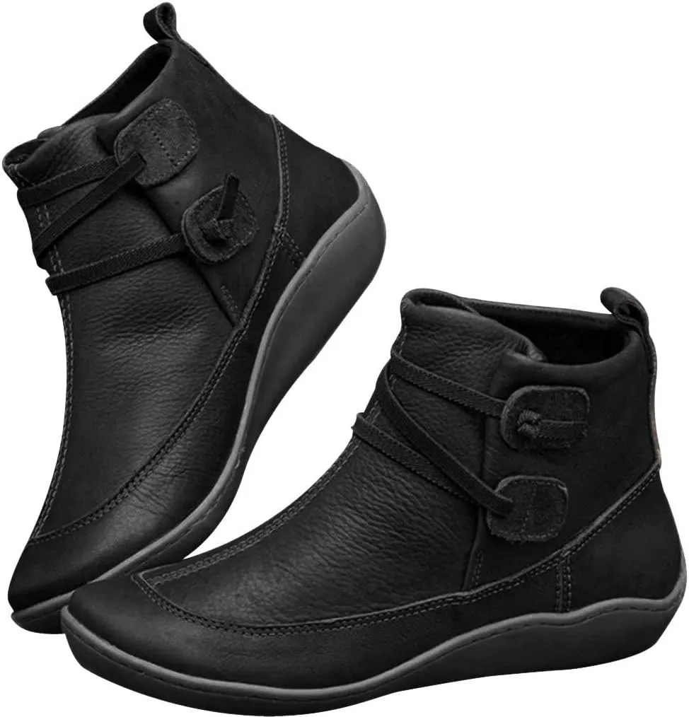 Ankle Boots for No Heel Arch Support Boots Fashion Vintage Booties Wide Width Slip On Flat Boots Fall Shoes 2024