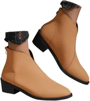 Ankle Boots for Women Arch Support,Womens Cut Out Ankle Boots Chunky Heel Almond Toe Slip on Western Booties Fashion Zipper Booties Slip On Vintage Floral Print Walking Short Boots