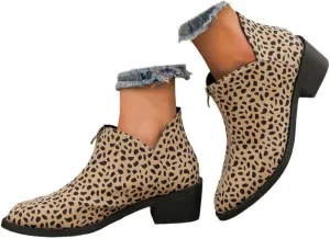 Ankle Boots for Women Arch Support,Womens Cut Out Ankle Boots Chunky Heel Almond Toe Slip on Western Booties Fashion Zipper Booties Slip On Vintage Floral Print Walking Short Boots