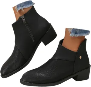 Ankle Boots for Women Arch Support,Womens Cut Out Ankle Boots Chunky Heel Almond Toe Slip on Western Booties Fashion Zipper Booties Slip On Vintage Floral Print Walking Short Boots