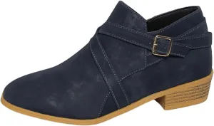 Ankle Boots for Women Chunky Stacked Low Heel Faux Suede Booties with Round Toe Side Zippers Buckle Western Retro Shoes