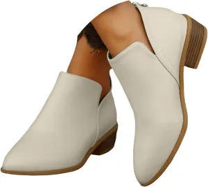 Ankle Boots for Women Fashion Fall Booties Low Heels Chunky Stacked Cutout Dress Short Ruffle Slip On Pointed Toe Shoes
