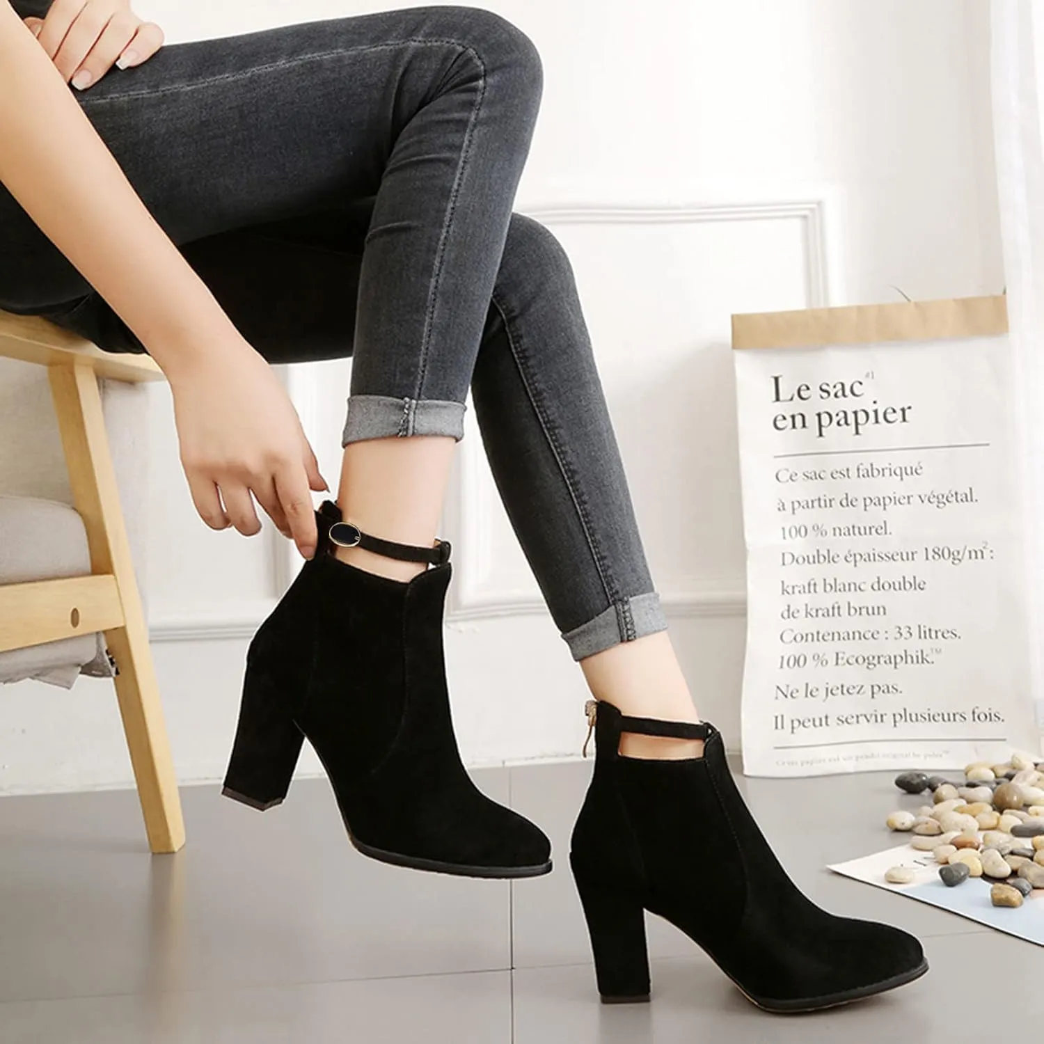 Ankle Boots for Women Fashion Hollow Out Design Mid Heel Dress Boots Zipper Chunky Block Low Heel Ankle Bootie