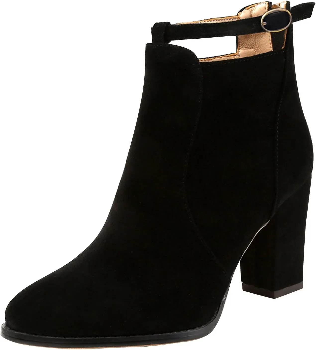Ankle Boots for Women Fashion Hollow Out Design Mid Heel Dress Boots Zipper Chunky Block Low Heel Ankle Bootie
