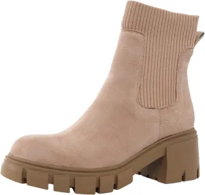 Ankle Boots for Women Western Fashion Faux Suede Lug Sole Elastic Chelsea Boots Chunky Block Heel Platform Slip on Booties