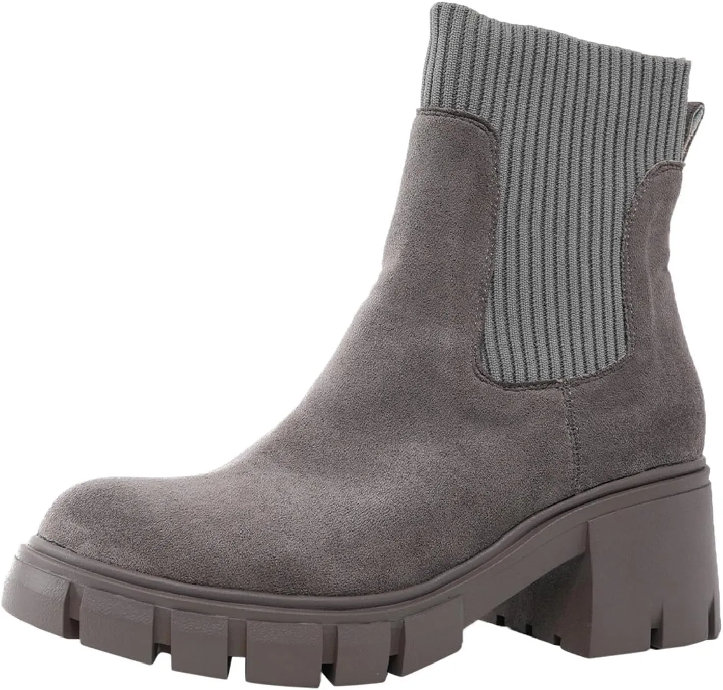 Ankle Boots for Women Women's Round Toe Lug Sole Chelsea Fashion Elastic Slip on Platform Chunky Heel Ankle Booties