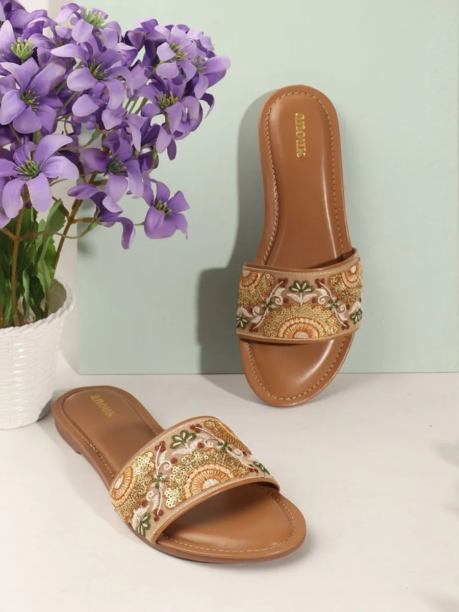 Anouk Women Ethnic Round Toe Open Toe Flats with Embroidered