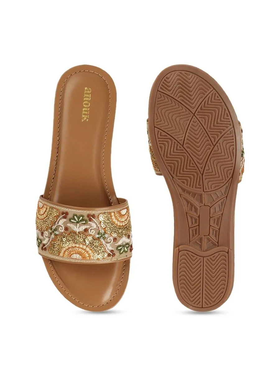 Anouk Women Ethnic Round Toe Open Toe Flats with Embroidered
