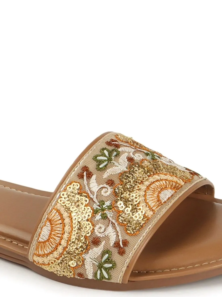 Anouk Women Ethnic Round Toe Open Toe Flats with Embroidered