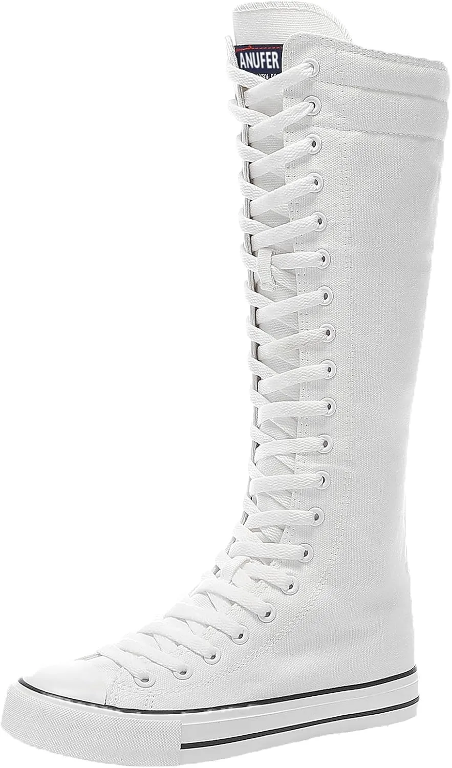 ANUFER Women Fashion Canvas Dance Boots Knee High Bicycling Boots Girls Fancy School Shoes White 905 US7