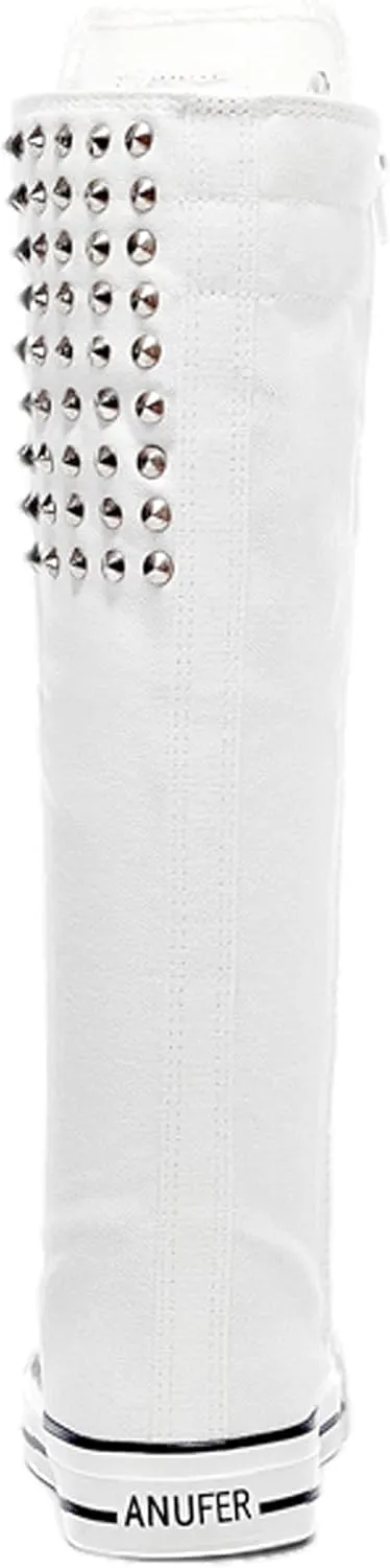 ANUFER Women Fashion Canvas Dance Boots Knee High Bicycling Boots Girls Fancy School Shoes