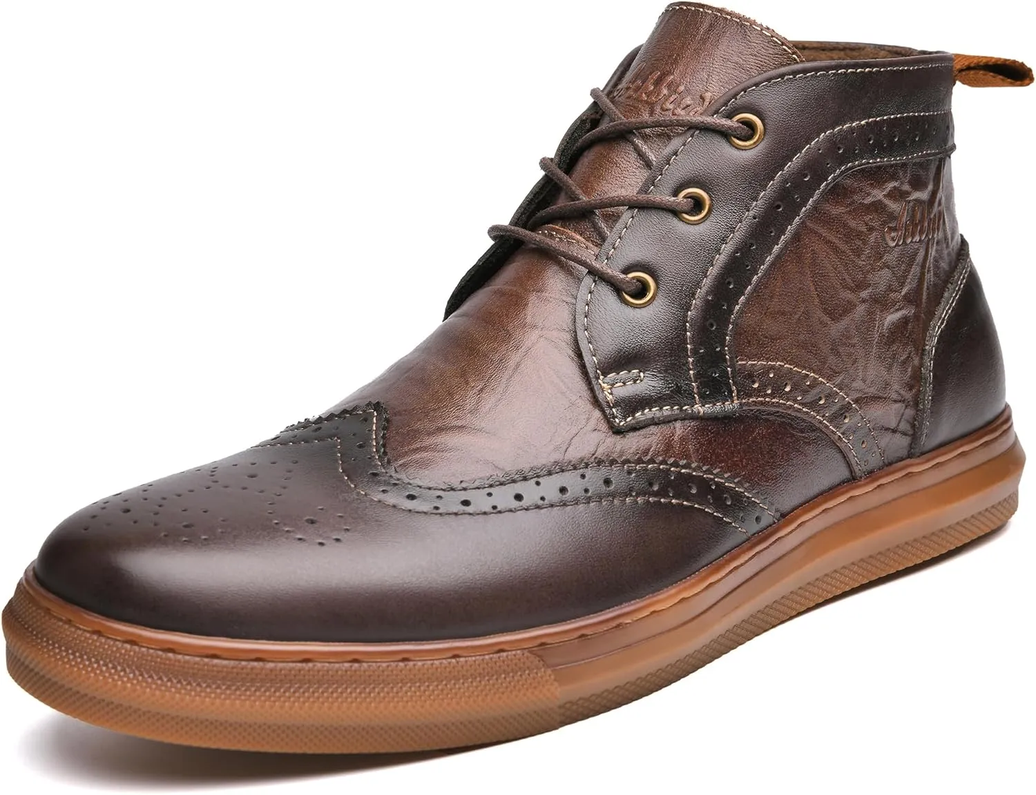 Arkbird Men's Casual Leather Chukka Boots, Mid-Top Sneaker Boots for Men, Khaki, Size 11.5