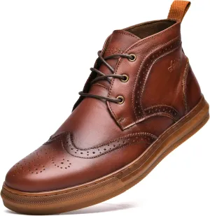Arkbird Men's Casual Leather Chukka Boots, Mid-Top Sneaker Boots for Men, Red Brown, Size 7