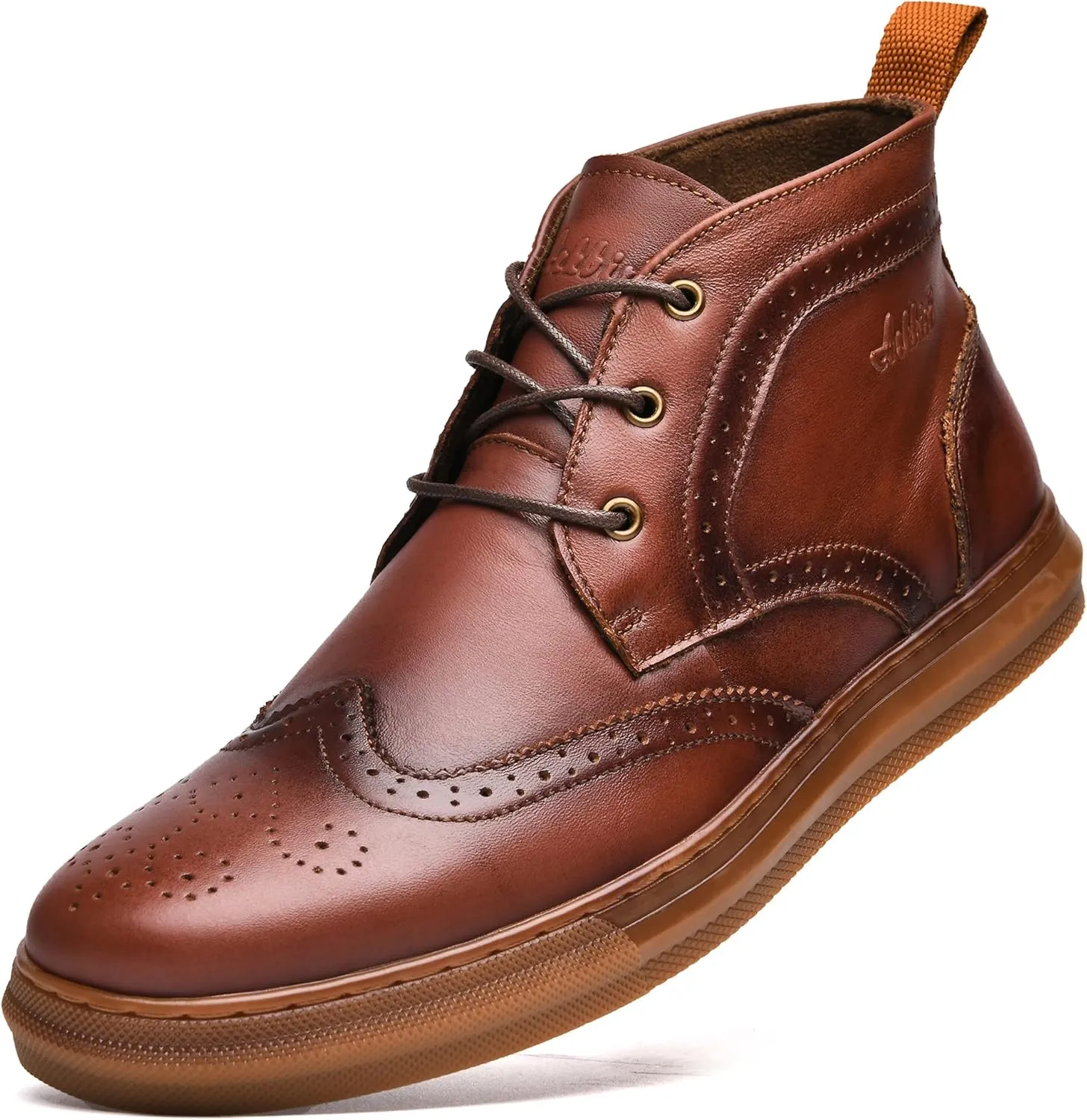 Arkbird Men's Casual Leather Chukka Boots, Mid-Top Sneaker Boots for Men, Red Brown, Size 7
