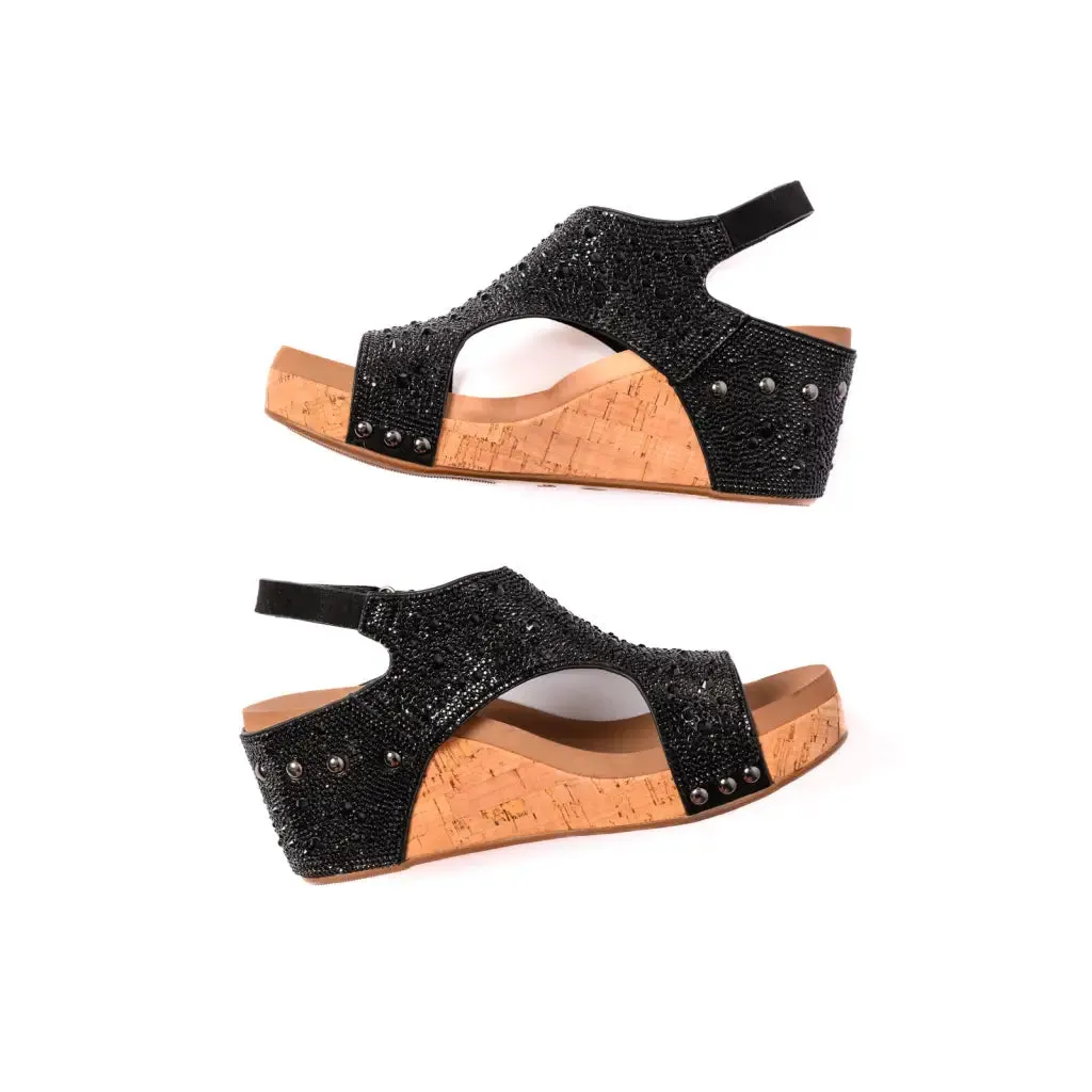 Ashley Black Rhinestone Wedge Sandals