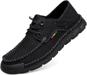Asifn Mens Lace-up Loafers Fashion Casual Leather Shoes Non-Slip Driving Shoes Lightweight Comfortable Walking Shoes