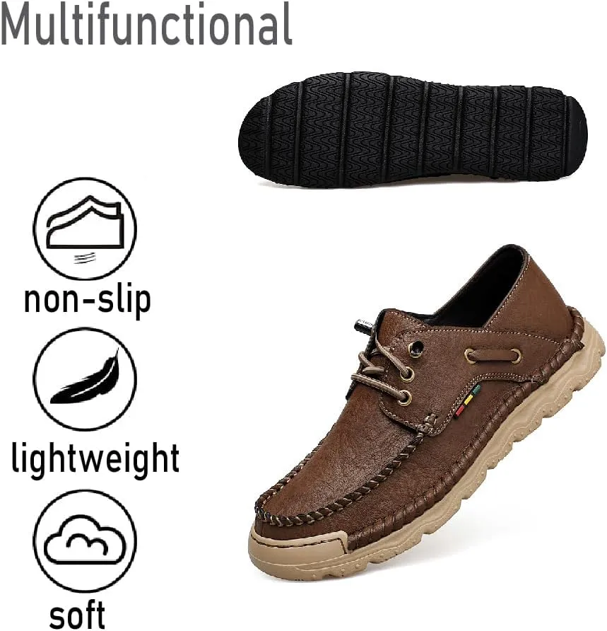 Asifn Mens Lace-up Loafers Fashion Casual Leather Shoes Non-Slip Driving Shoes Lightweight Comfortable Walking Shoes
