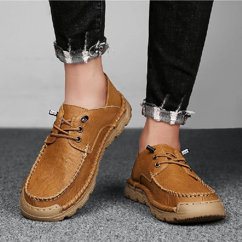 Asifn Mens Lace-up Loafers Fashion Casual Leather Shoes Non-Slip Driving Shoes Lightweight Comfortable Walking Shoes