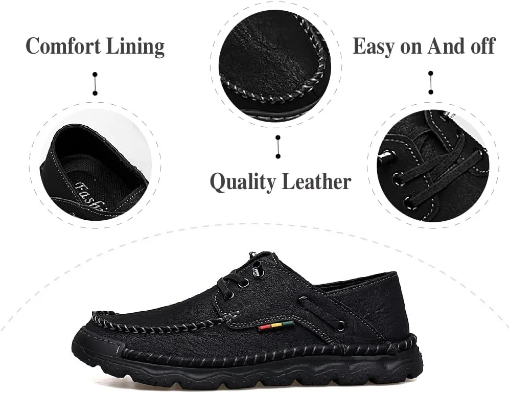 Asifn Mens Lace-up Loafers Fashion Casual Leather Shoes Non-Slip Driving Shoes Lightweight Comfortable Walking Shoes