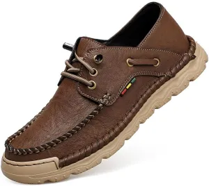 Asifn Mens Lace-up Loafers Fashion Casual Leather Shoes Non-Slip Driving Shoes Lightweight Comfortable Walking Shoes