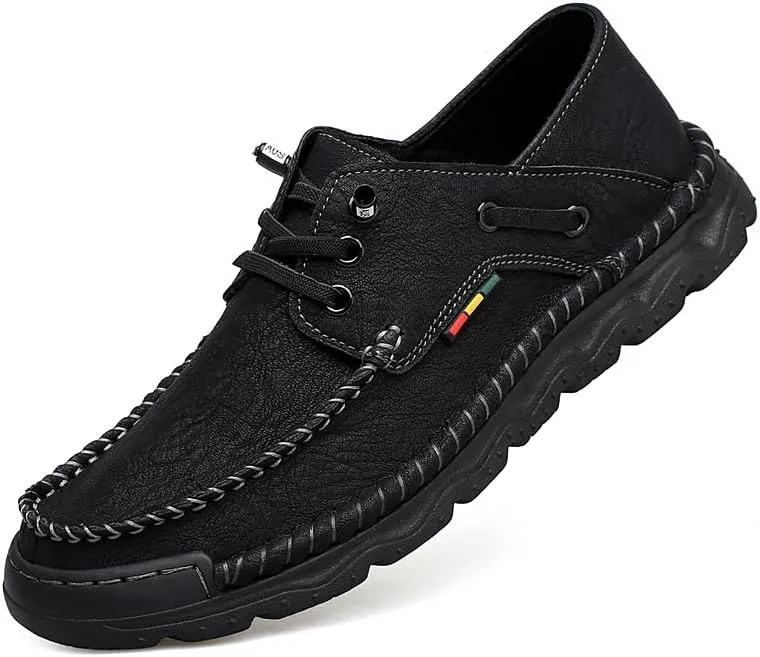 Asifn Mens Lace-up Loafers Fashion Casual Leather Shoes Non-Slip Driving Shoes Lightweight Comfortable Walking Shoes