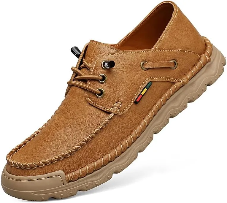 Asifn Mens Lace-up Loafers Fashion Casual Leather Shoes Non-Slip Driving Shoes Lightweight Comfortable Walking Shoes