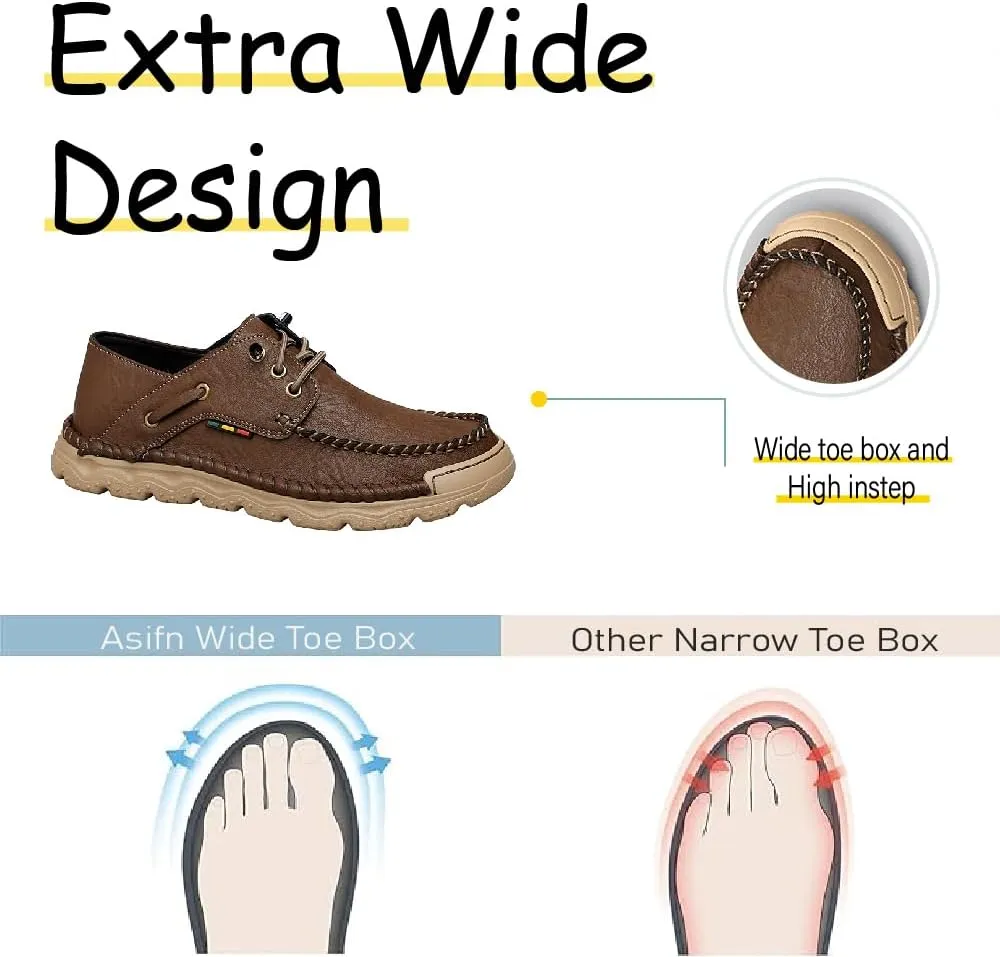 Asifn Mens Lace-up Loafers Fashion Casual Leather Shoes Non-Slip Driving Shoes Lightweight Comfortable Walking Shoes