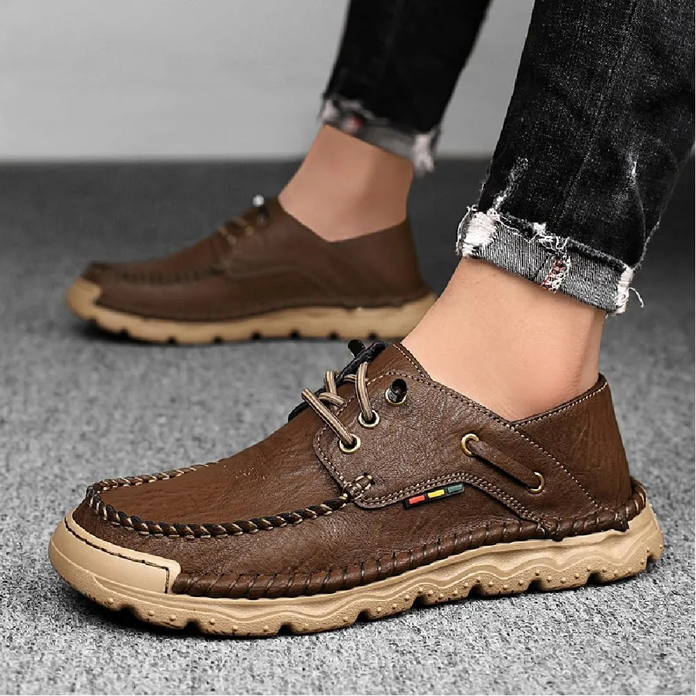 Asifn Mens Lace-up Loafers Fashion Casual Leather Shoes Non-Slip Driving Shoes Lightweight Comfortable Walking Shoes
