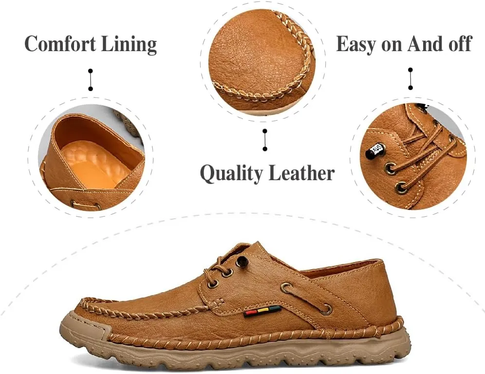 Asifn Mens Lace-up Loafers Fashion Casual Leather Shoes Non-Slip Driving Shoes Lightweight Comfortable Walking Shoes